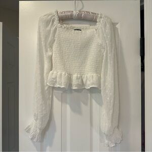 Aqua Bloomingdale’s White Smocked Blouse with Ruffle polka dot Details L 10 12